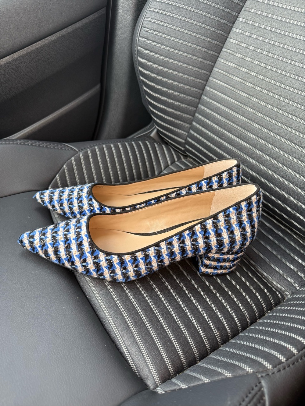 Ann Taylor Blue and Black Tweed Pointed Low Block Heel Pumps